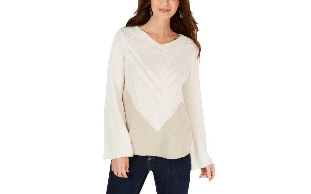 Style & Co Colorblocked Sweater (Warm Ivory, L)