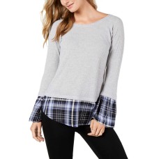 Style & Co Contrasting Hem & Cuff Top (Present Poppy, L)