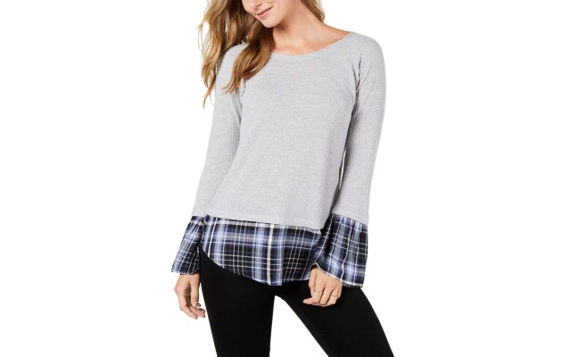 Style & Co Contrasting Hem & Cuff Top (Present Poppy, L)