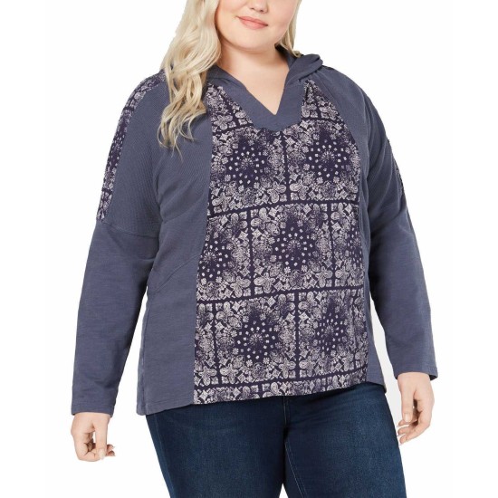 Style & Co Cotton Waffle-Knit Hoodie Sweatshirt (Denim Blue, 0X)