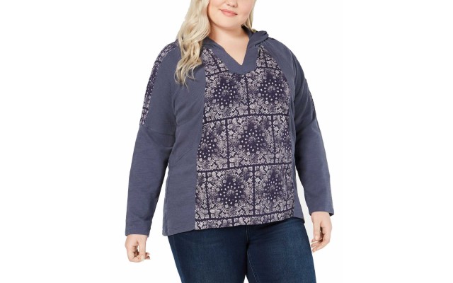 Style & Co Cotton Waffle-Knit Hoodie Sweatshirt (Denim Blue, 0X)