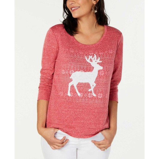 Style Co Embellished Reindeer Sweatshirt (Canyon Red, XL)