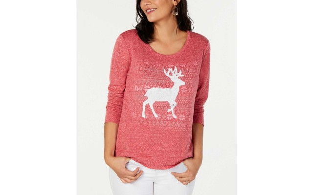 Style Co Embellished Reindeer Sweatshirt (Canyon Red, XL)