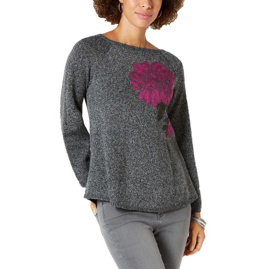 Style & Co Floral Jacquard Sweater (Dark Grey, M)