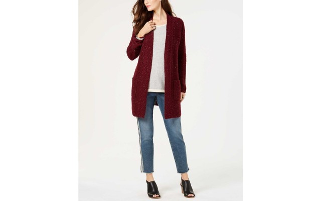 Style Co Mixed-stitch Tweed Duster Card (Scarlet Wine, XL)