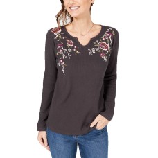 Style & Co Petite Cotton Embroidered Split-Neck Top (Desert Rose, PL)