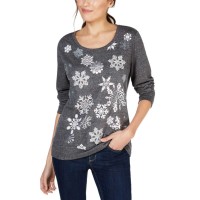 Style & Co Petite Snowflake Graphic-Print Sweatshirt (Deep Black, PS)