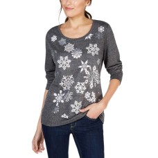 Style & Co Petite Snowflake Graphic-Print Sweatshirt (Deep Black, PS)
