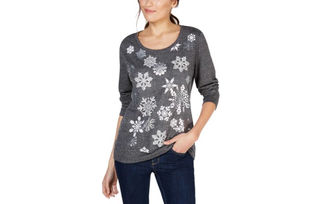 Style & Co Petite Snowflake Graphic-Print Sweatshirt (Deep Black, PS)