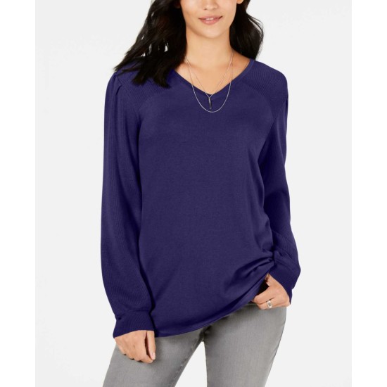 Style & Co Pleated-Sleeve Tunic Sweater (Dark Purple, XS)