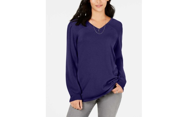 Style & Co Pleated-Sleeve Tunic Sweater (Dark Purple, XS)