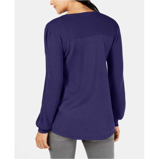 Style & Co Pleated-Sleeve Tunic Sweater (Dark Purple, XS)