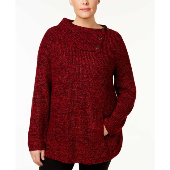 Style & Co Plus Envelope-Collar Marled Sweater (Wine, 1X)