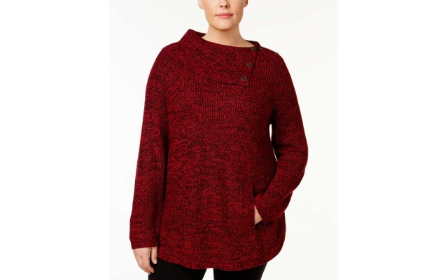 Style & Co Plus Envelope-Collar Marled Sweater (Wine, 1X)
