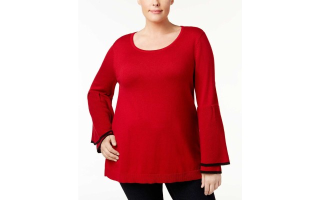 Style & Co Plus Ruffled-Sleeve Sweater (Dark Red, 1X)