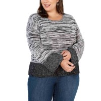 Style & Co Plus Size Boxy Colorblock Pullover (Black/White, 0X)