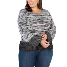 Style & Co Plus Size Boxy Colorblock Pullover (Black/White, 0X)