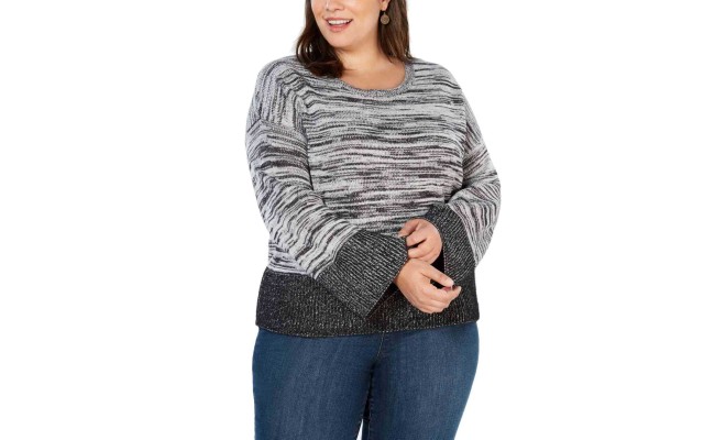 Style & Co Plus Size Boxy Colorblock Pullover (Black/White, 0X)