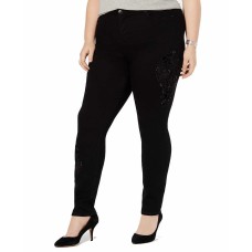 Style & Co Plus Size Cotton Embroidered Curvy Fit Skinny Jeans (Black, 16W)