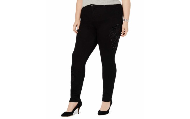 Style & Co Plus Size Cotton Embroidered Curvy Fit Skinny Jeans (Black, 16W)