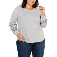 Style & Co Plus Size Cotton Embroidered-Sleeve Sweatshirt