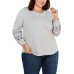 Style & Co Plus Size Cotton Embroidered-Sleeve Sweatshirt
