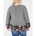 Style & Co Plus Size Mixed-Print Bishop-Sleeve Top (Black/Pink 1X)
