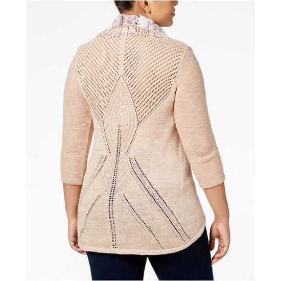 Style & Co Plus Velvet-Scarf Sweater (Peony Blush, 3X)