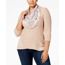 Style & Co Plus Velvet-Scarf Sweater (Peony Blush, 3X)