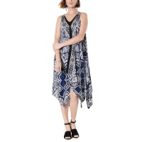 Style & Co Printed Handkerchief-Hem Dress (Navy/Multi, Medium)