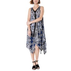 Style & Co Printed Handkerchief-Hem Dress (Navy/Multi, Medium)