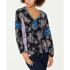Style & Co Printed Split-Neck Top (Carefree Mix, M)