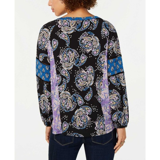 Style & Co Printed Split-Neck Top (Carefree Mix, M)