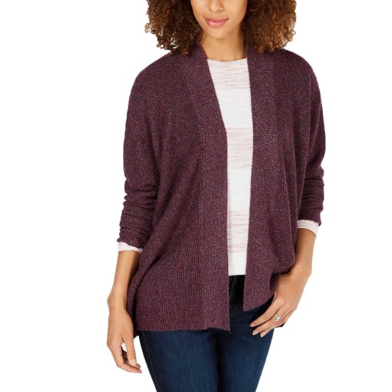 Style & Co Ribbed Open-Front Cardigan (Plum Marble, M)