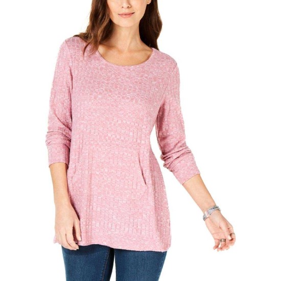 Style & Co Ribbed Pocket-Front Tunic (Light Red, L)