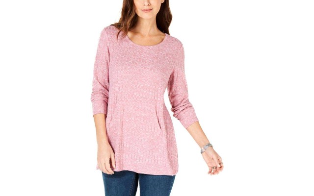 Style & Co Ribbed Pocket-Front Tunic (Light Red, L)