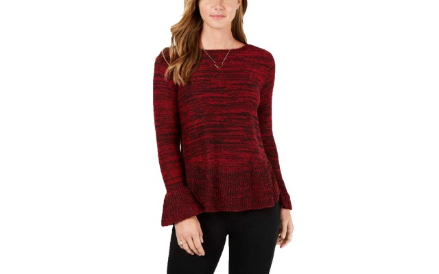 Style & Co Ruffle-Trimmed Pullover Sweater (Dark Red, Large)