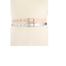 Style & Co Saffiano 2 Silver and Pink Skinny Belts XL