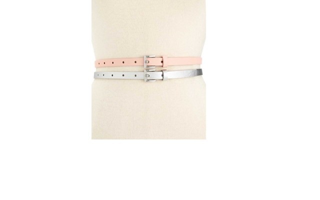 Style & Co Saffiano 2 Silver and Pink Skinny Belts XL