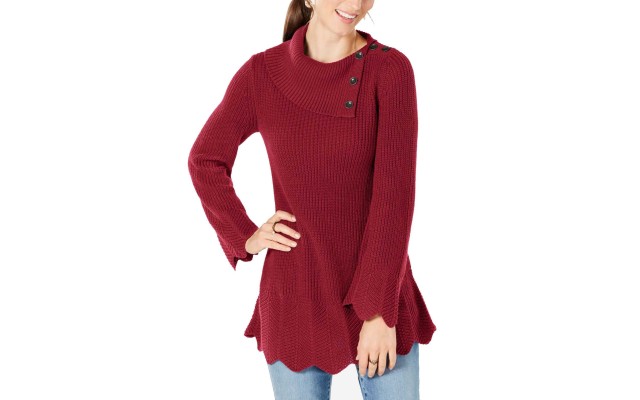 Style & Co Scallop-Edge Sweater (Kanyon Red,PL)