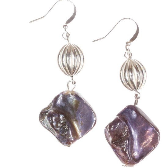 Style & Co. Silver Toned Bead Purple Stone Dangle Earrings