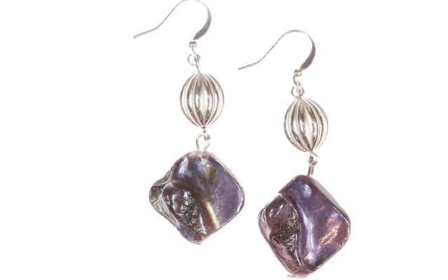Style & Co. Silver Toned Bead Purple Stone Dangle Earrings