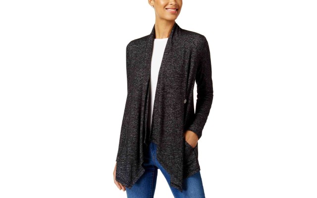 Style & Co Single-Button Knit Cardigan (Black/White, S)