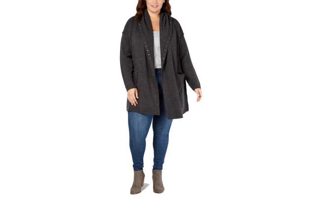 Style & Co Studded Open Cardigan (Dark Gray)