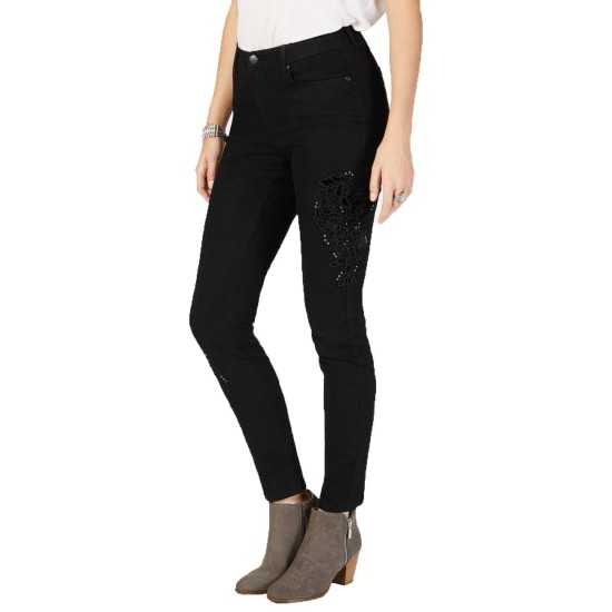  Velvet-Applique Curvy-Fit Skinny Jeans (Black Rinse, 16)