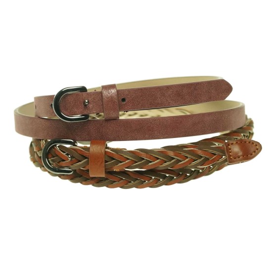 Style & Co Women’s 2 for 1 Braided and Shimmer Skinny Belts Multicolor S