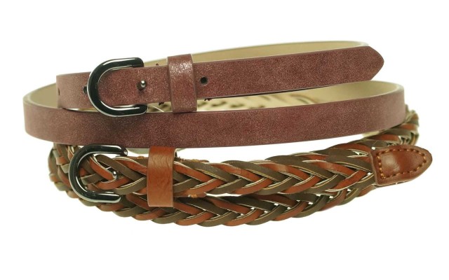 Style & Co Women’s 2 for 1 Braided and Shimmer Skinny Belts Multicolor S