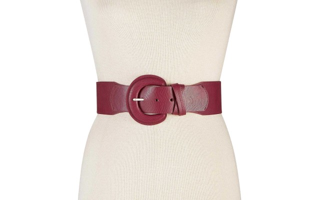 Style & Co Women’s Double Keeper Lizard-Embossed Stretch Belt, Dark Red (M/L)