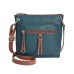  Womens Faux Leather Contrast Trim Crossbody Handbag Blue Small