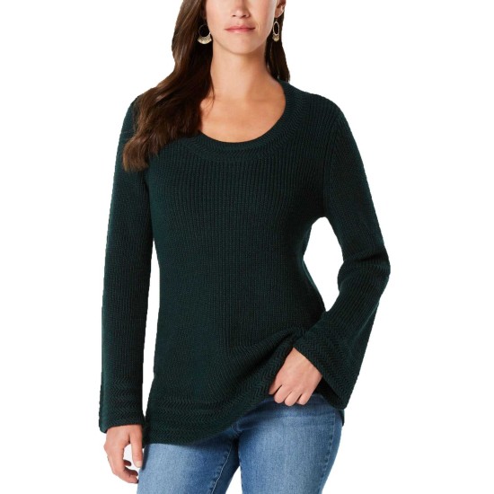  Women’s Flare-Sleeve Contrast-Border Sweaters